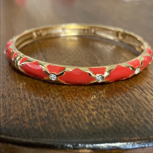 Elegant Red and Gold Clamp Bracelet with Gem Accents - Picture 2 of 4